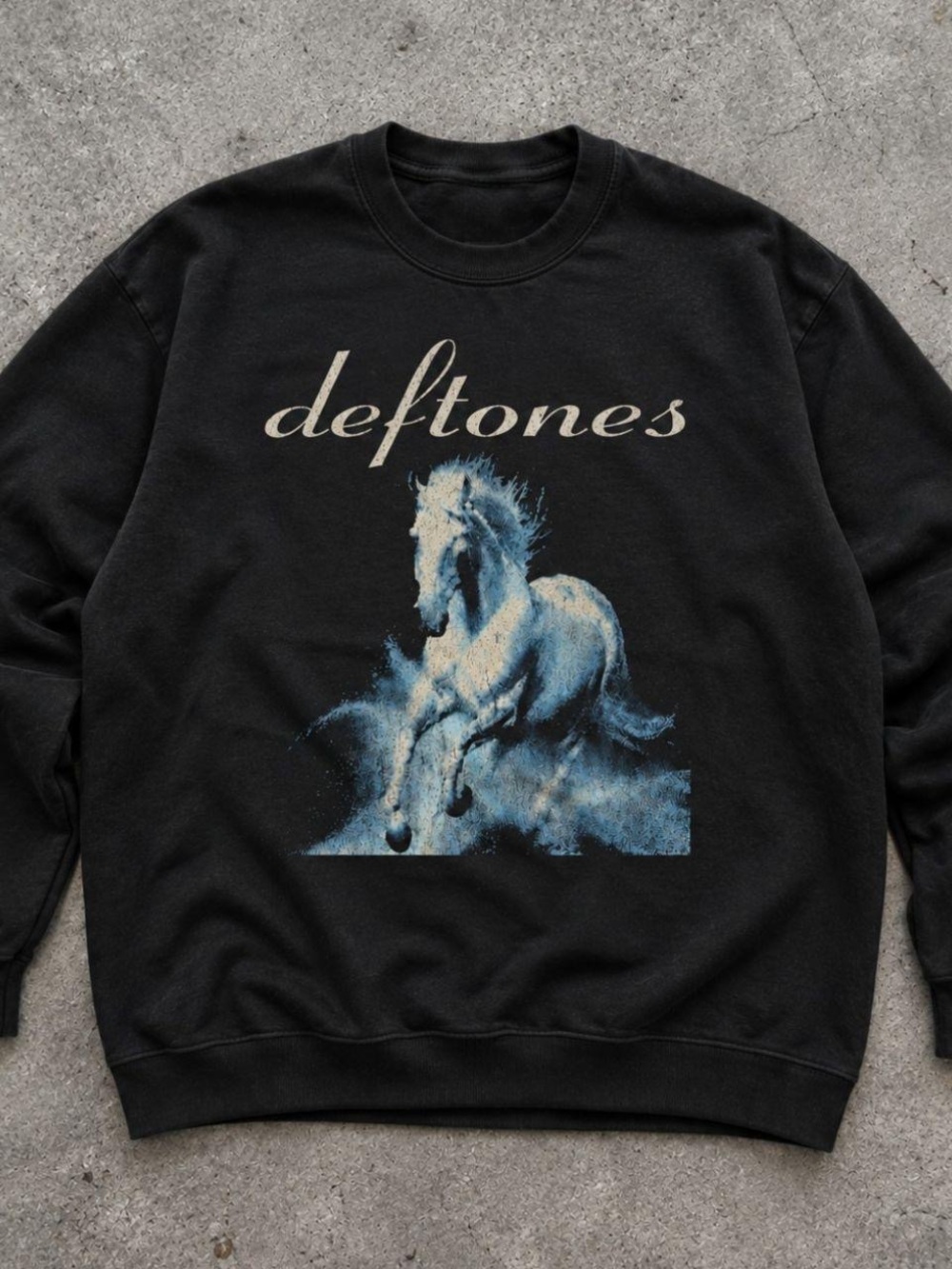 Gildan Black Crewneck Sweatshirt with Blue Horse Graphic